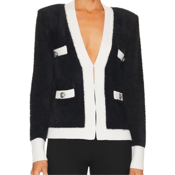 L'Agence Kai Pocket Cardigan Black White Quiet Luxury Sweater Size Medium - Picture 5 of 15